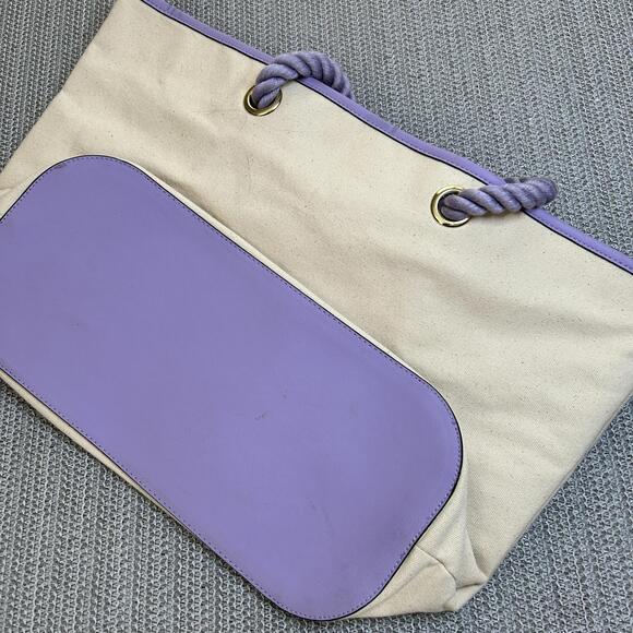 Victoria's Secret Canvas Tote Bag with Purple Accents and Rope Handles - Picture 3 of 3